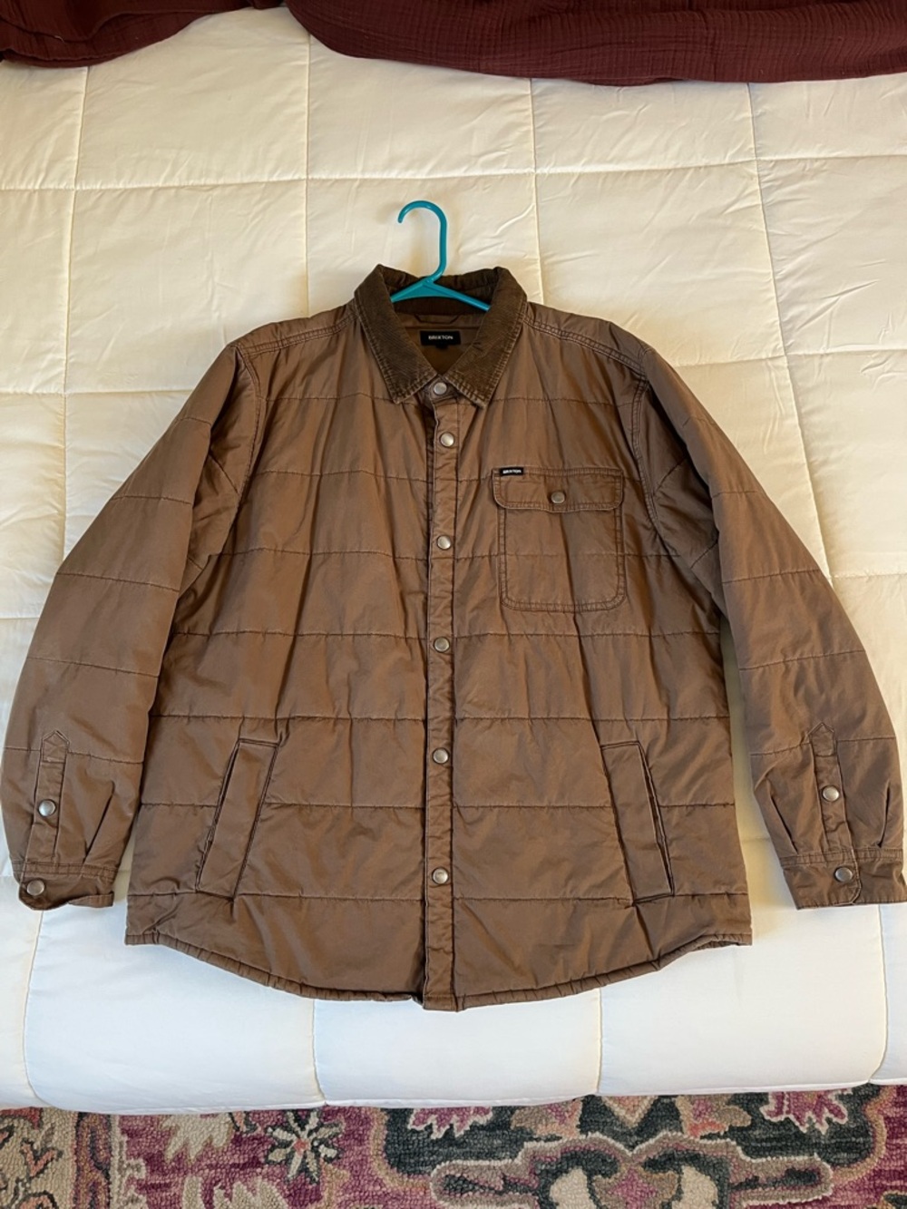 Brixton Men's Quilted Brown Jacket with Corduroy Collar